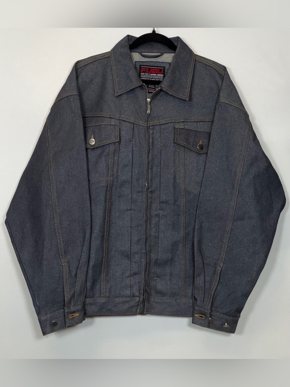 Like New Vintage FUBU Men's Dark Indigo Denim Zip Front Jacket